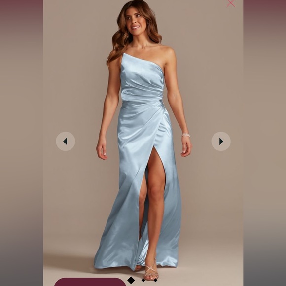 David's Bridal Dresses & Skirts - Dusty blue Galina signature charmeuse draped one shoulder bridesmaid dress.